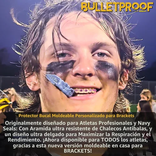 Vista 2 de Bulletproof Kevlar - Protector bucal transpirable, delgado y resistente, para fútbol, baloncesto, lacrosse, boxeo, JKK, lucha libre, etc., guarda