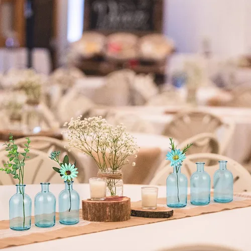 Vista 5 de MDLUU Paquete de 6 jarrones de vidrio, jarrón de botella de boticario, botella de vidrio decorativa para centro de mesa de boda, decoración