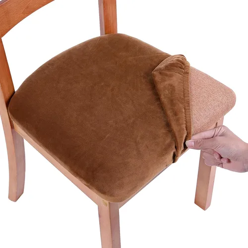 Vista 34 de Smiry - Fundas de asiento de terciopelo para silla de comedor, juego de 2, ajuste elástico, extraíbles y lavables, fundas protectoras de cojín