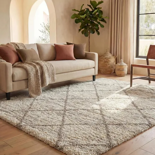 Vista 107 de SAFAVIEH Hudson Shag Collection - Alfombra decorativa de 2 x 3 pies, color beige y marfil, diseño moderno de enrejado, no desprende pelusa