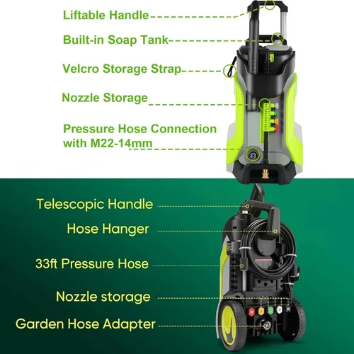 Vista 5 de 5000PSI - Lavadora a presión eléctrica resistente, incorporada en Amarillo