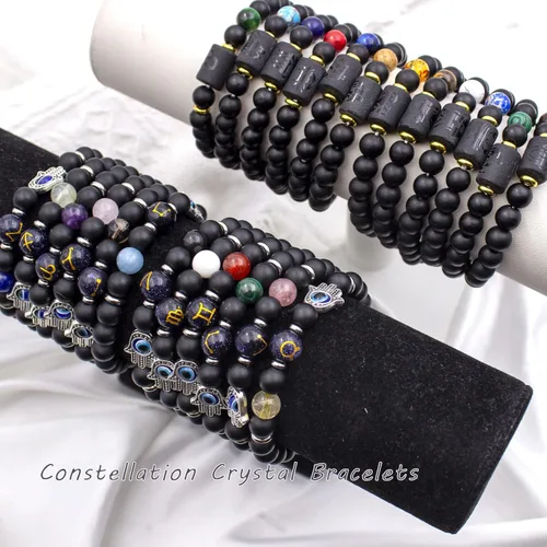 Vista 2 de yomlry 2 pulseras del zodiaco de 0.315in, pulsera de cristal curativo espiritual para mujeres y hombres, pulsera de 12 constelaciones, signo