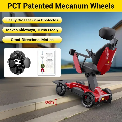 Vista 7 de Silla de ruedas eléctrica para adultos/personas mayores, sillas de ruedas motorizadas plegables de rotación de 360°, asiento ligero ajustable