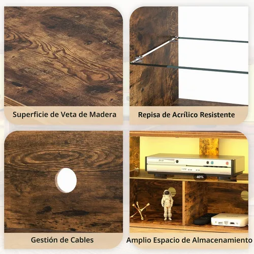 Vista 5 de VECELO Soporte de TV LED para 55 pulgadas, centro de entretenimiento con tomas de corriente, gabinete de televisión industrial para sala de estar
