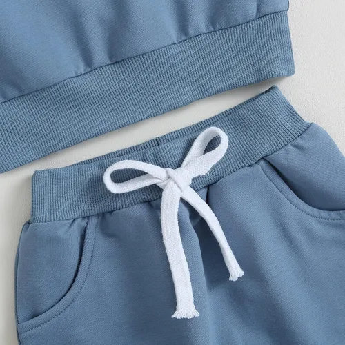 Vista 6 de WZTYYDS Conjunto de ropa de 2 piezas de manga larga con contraste de color y cordón para bebé, 0-3T