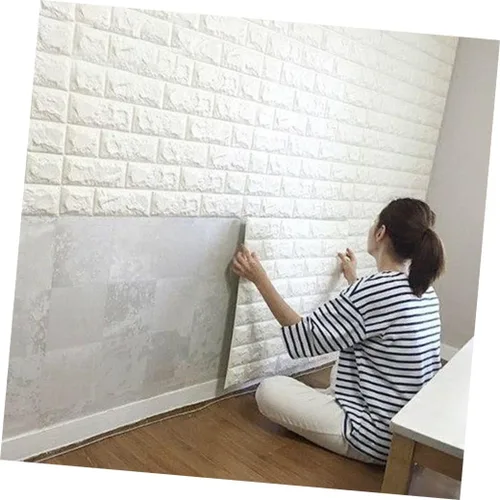 Vista 8 de Pegatinas Adhesivas de Grano de Ladrillo Arte de Pared para Sala Dormitorio Escuela 27.6x30.3 in Blanco