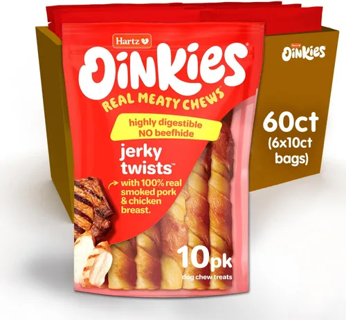 Vista 10 de Hartz Oinkies Jerky Twists con cerdo ahumado naturalmente y pechuga de pollo real, masticables para perros altamente digeribles de larga duración, 8