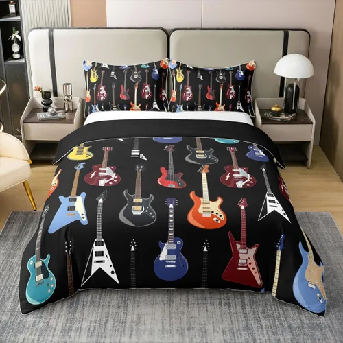 Vista 27 de Juego de funda de edredón de 100 % algodón con diseño de botas de vaquero para niños y niños, funda de edredón con estampado de notas musicales