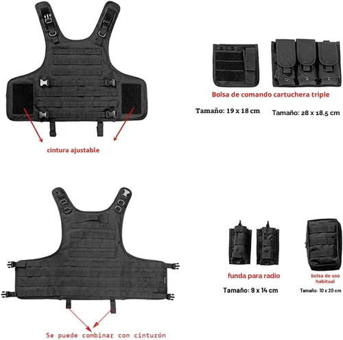 Vista 7 de BOMTURN Chaleco táctico Airsoft mejorado modular ajustable para paintball chaleco al aire libre apto para adultos