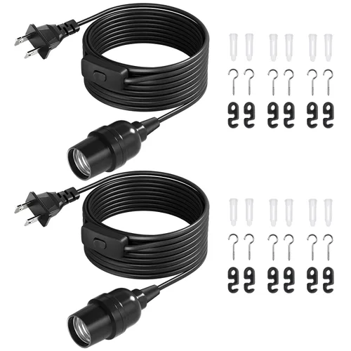 Vista 17 de DiCUNO Cable de extensión de linterna colgante E26, lámpara de control de interruptor de cable en línea para enchufar y apagar, 6.6 pies, negro