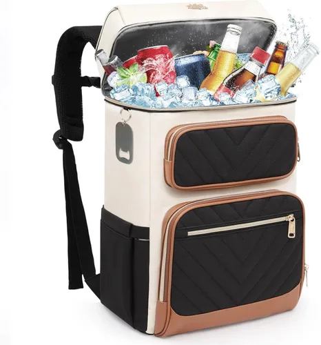 Vista 12 de Backpack Cooler Insulated Leakproof, Soft Cooler Backpack for Beach Beige - Negro - Marrón-01