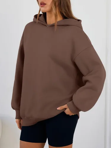 Vista 3 de Trendy Queen Sudaderas con capucha de gran tamaño para mujer, cómodas sudaderas de otoño a la moda 2025, trajes casuales de forro polar con bolsillos