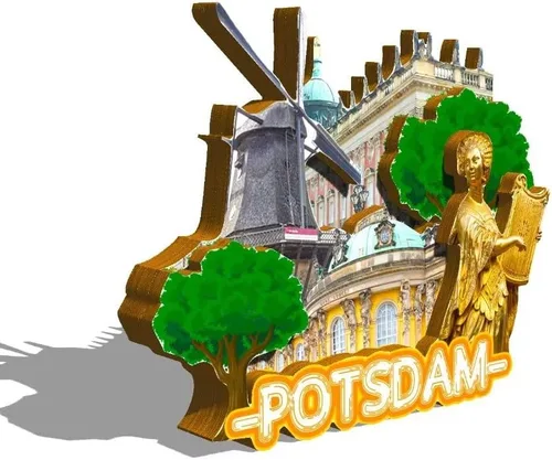 Vista 2 de Alemania Potsdam imán de nevera de madera 3D hitos de viaje coleccionables recuerdos decoración hecha a mano -293