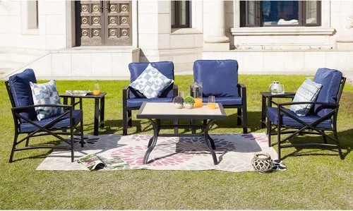 Vista 9 de LOKATSE Mecedora para patio, al aire libre, juego con mesa de café Caqui / negro
