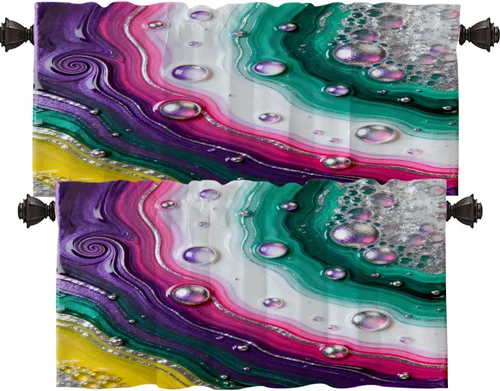 Vista 36 de Shrahala Blue Bright Blackout Curtain Tiers, Colorful Acrylic Paint Pour Abstract Design Kitchen Valance Light Blocking Tier Drapes with Rod Pocket