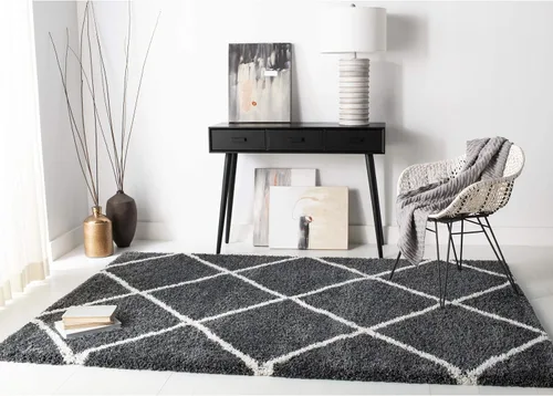 Vista 122 de SAFAVIEH Hudson Shag Collection - Alfombra decorativa de 2 x 3 pies, color beige y marfil, diseño moderno de enrejado, no desprende pelusa