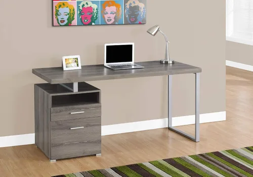 Vista 2 de Monarch escritorio para computadora de metal, Madera Gris topo oscuro