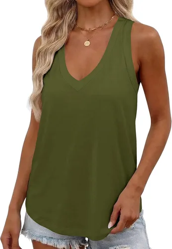 Vista 6 de Smile Fish Camiseta sin mangas de verano con cuello en V profundo para mujer, ajuste holgado, sin mangas