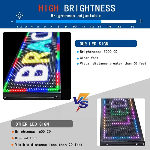 Vista 3 de Letrero LED Programable HS, Letreros de Neón Abiertos con Desplazamiento Digital para Exteriores, Pantalla de Visualización de Mensajes