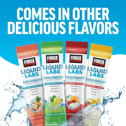 Vista 7 de Force Factor Liquid Labs Paquetes de Polvo de Electrolitos—Limón Lima—Paquetes de Hidratación para Hacer Agua de Electrolitos con 5 Electrolitos