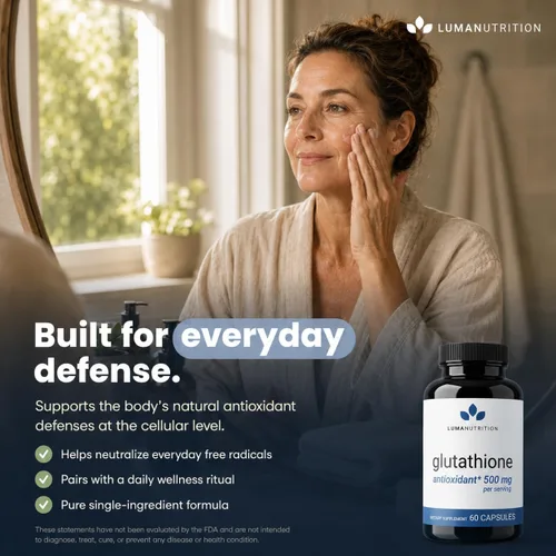 Vista 5 de Luma Nutrition Suplemento premium de glutatión - 500 mg - L-glutatión - Soporte antioxidante - Reducido - Soporte hepático - 60 cápsulas