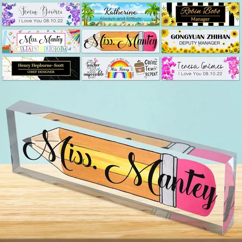 Vista 37 de Placa de nombre de escritorio personalizada de bloque de acrílico personalizado para oficina, placa de escritorio personalizada, decoración