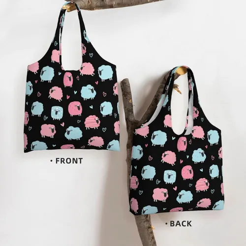 Vista 4 de WOAIDY Bolsas de comestibles reutilizables, 50 libras plegables y duraderas bolsas de compras con asas grandes y lavables