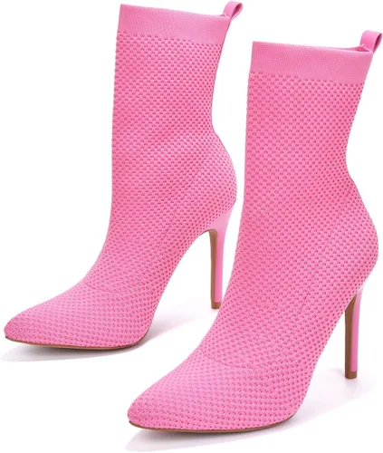 Vista 4 de Cape Robbin Sisa - Botines de tacón alto sexy para mujer, calcetines de punto tejido Negro
