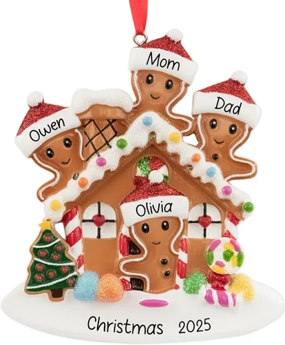 Vista 13 de Adorno de Navidad personalizado hecho con pareja de amor 2026 Familia de 2 de jengibre Decoración para árbol de Navidad Nuestro primer recuerdo