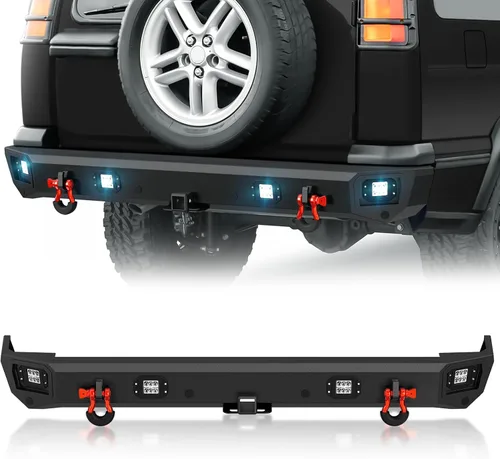 Vista 11 de YZONA Parachoques delantero y trasero compatible con Land Rover Discovery 2 1999-2004 Parachoques Rock Crawler con placa de cabrestante, receptor
