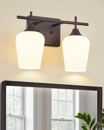 Vista 12 de WL9167-2C - Lámpara de baño de níquel cepillado de 15 pulgadas, lámpara moderna de pared de baño de granja con vidrio transparente