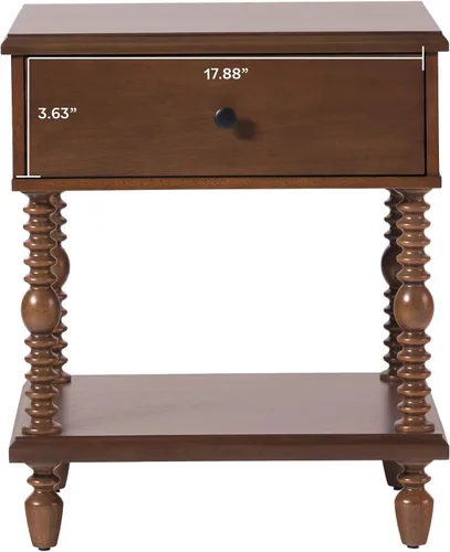 Vista 7 de Walker Edison Vivienne EZ Assembly - Mesitas de noche de madera maciza con 1 cajón y cómoda de 6 cajones, 3 piezas, marrón oscuro