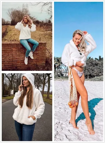 Vista 5 de Dokotoo - Sudadera con capucha para mujer, mullida, abrigada, informal, suelta, con bolsillos, ropa de exterior, tallas S-XXL