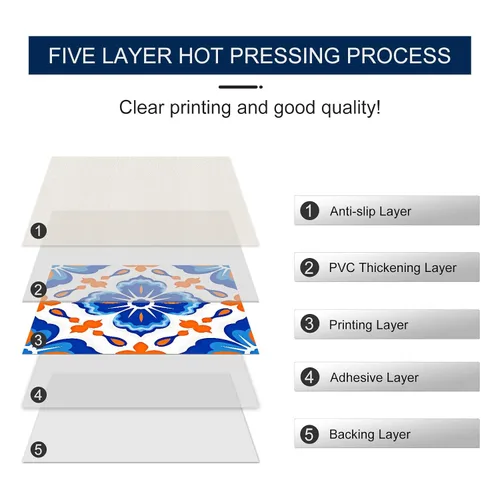 Vista 4 de IVN 10 azulejos de suelo de 12 x 12 pulgadas, diseño geométrico floral azul y naranja, autoadhesivas, removibles, autoadhesivas, calcomanías