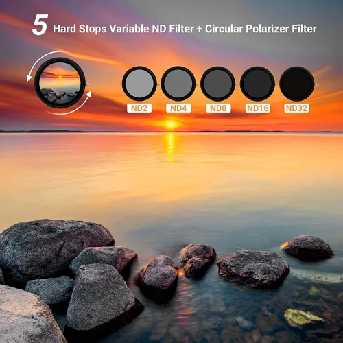 Vista 2 de PROfezzion Filtro ND variable de 2.047 in ND2-ND32 y filtro CPL, densidad neutra ajustable 2 en 1 y filtro polarizador circular para lente de cámara