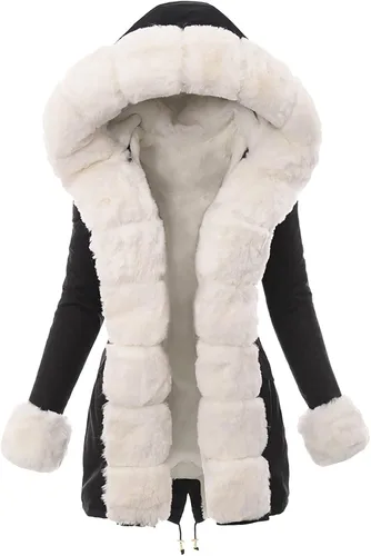 Vista 2 de UODSVP Chaquetas de moda para mujer con cuello de invierno con capucha abrigo abrigo cortavientos