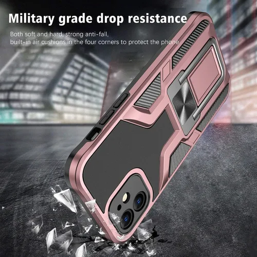 Vista 6 de Funda compatible con iPhone 12 resistente de grado militar a prueba de golpes, doble protección (TPU+PC), funda magnética sólida y duradera