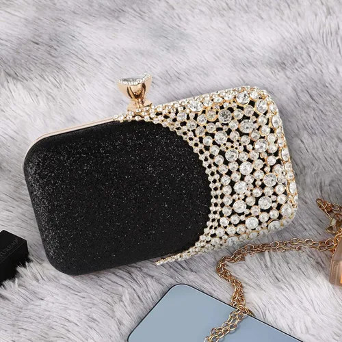 Vista 6 de CORIOS Bolso de noche de diamantes de imitación para mujer, bolso de mano de cristal con purpurina brillante con lentejuelas para banquete y boda