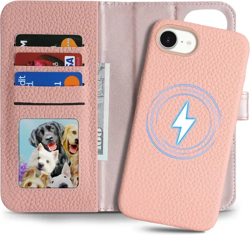 Vista 25 de Funda desmontable de cuero genuino para iPhone SE 2020/SE 2022/7/8, funda magnética 2 en 1 extraíble, soporte de carga Magsafe, funda protectora
