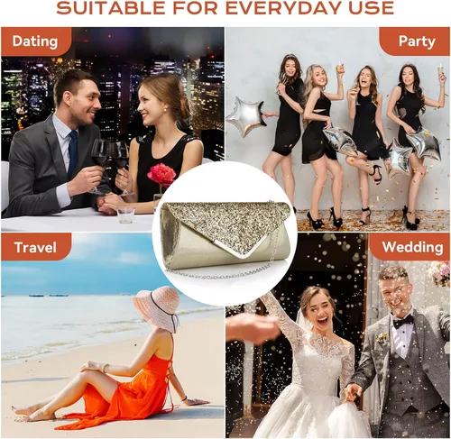 Vista 6 de Bolsa de noche para mujer, bolso de mano para fiesta, bolso de hombro para boda