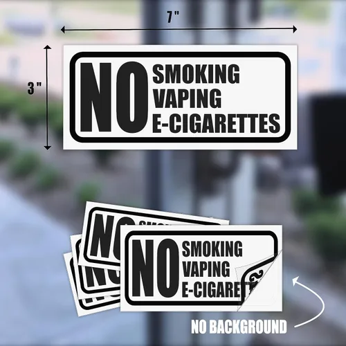 Vista 2 de Adhesivo de no fumar y no vapear – No cigarrillos electrónicos (paquete de 2) 7 x 3 pulgadas para automóvil, vehículos, oficina, negocios, hogar