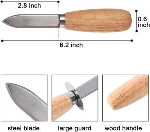 Vista 2 de DOMG 10 piezas de cuchillo para abrir ostras y almejas con mango de madera