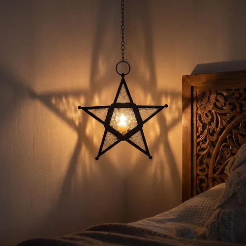 Vista 10 de Juego de 2 Faroles portavelas decorativos con forma de estrella, transparente