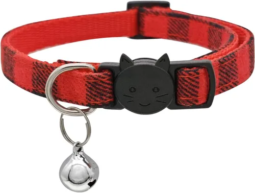 Vista 8 de Collar de gato MJIYA con campana, collar de cuadrícula separable con hebilla de plástico, ligero ajustable, de nailon, collares de gatito
