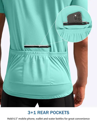 Vista 3 de Bikewa Maillot de ciclismo para hombre que absorbe la humedad, manga corta, UPF media cremallera, ciclismo, ciclismo de carretera, camisas
