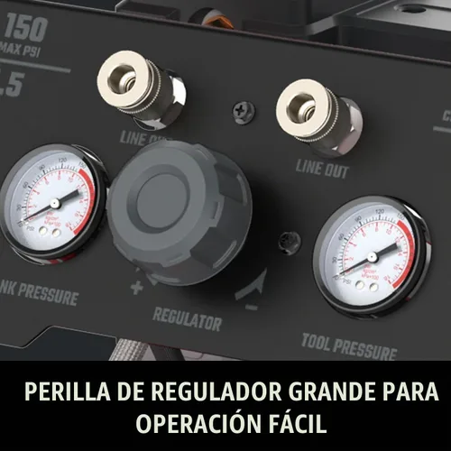 Vista 4 de CRAFTSMAN Compresor de aire de 12 galones ultra silencioso sin aceite de 1,5 HP, presión máxima de 150 PSI, tanque vertical