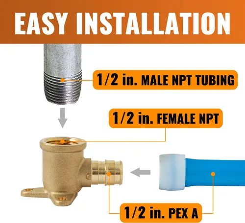 Vista 4 de SUNGATOR Paquete de 2 codos de oreja NPT hembra PEX A de expansión de 1/2 "x 1/2", ASTM F1960 solo para tubos Pex-A