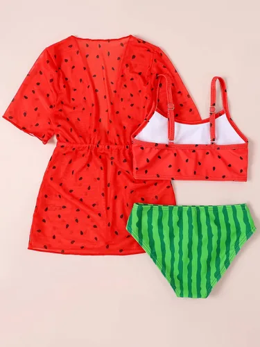 Vista 2 de SHENHE Traje de baño de 3 piezas para niña con bonito teñido anudado con kimono