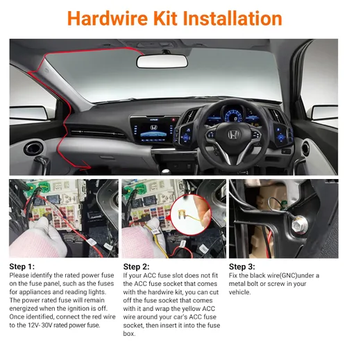 Vista 5 de Kit de cable duro USB-C Vantrue de 11.5 pies (12V–24V a 5V) con funcionalidad de accesorio, protección de bajo voltaje para N4(S)/N4
