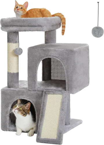 Vista 8 de PAWZ Road Árbol para gatos, torre para gatos de 30 pulgadas con condominios dobles para gatos de interior, casa de felpa para gatos con percha